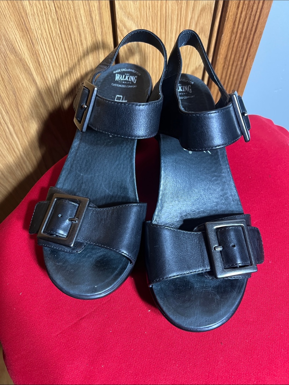 Dansko Black Leather Buckle Slingback Sandals